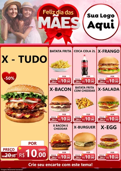 Modelo de Encarte para Encarte A4 Vertical com o tema Feliz Dia Das Mães para Hamburgueria