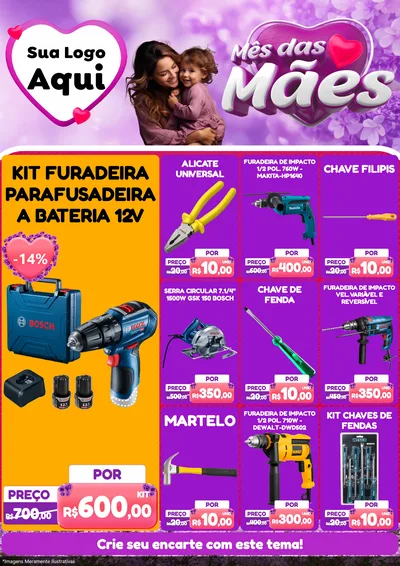Modelo de Encarte para Encarte A4 Vertical com o tema Mês das Mães para Maquinas e Ferramentas