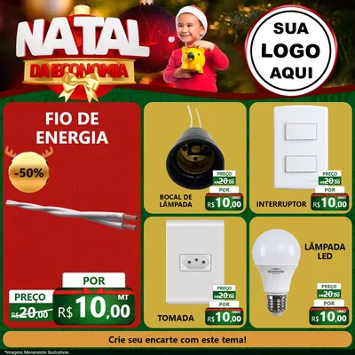 Modelo de Rede Social para Feed Facebook com o tema Natal da Economia para Materiais Elétricos