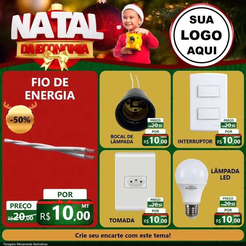 Modelo de Rede Social para Feed Facebook com o tema Natal da Economia para Materiais Elétricos