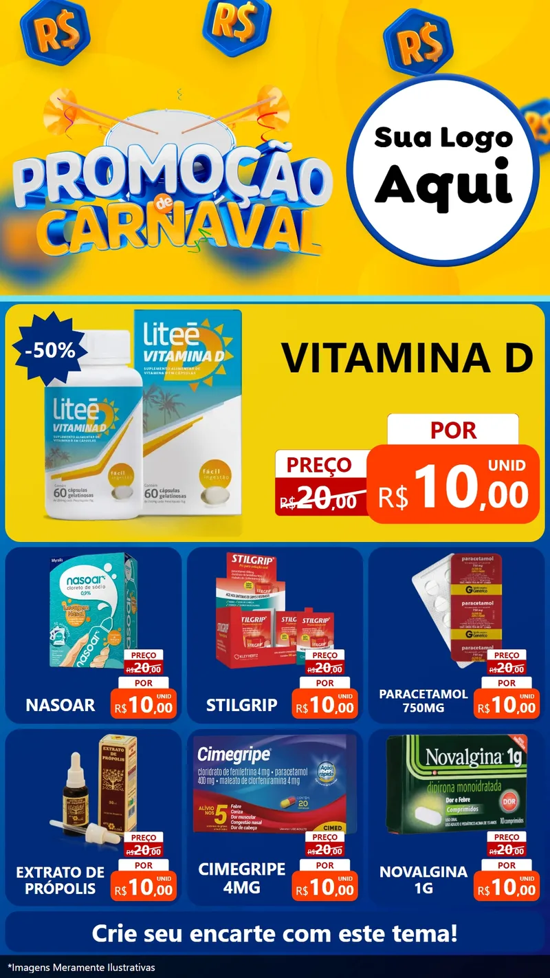 Modelo de Rede Social para Stories com o tema Promoção de Carnaval para Farmácia