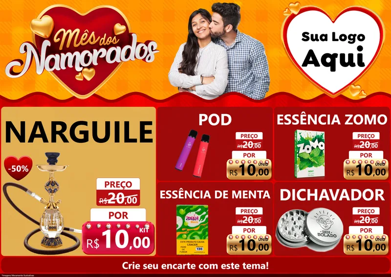 Modelo de Encarte para Encarte A4 Horizontal com o tema Mês dos Namorados para Tabacaria