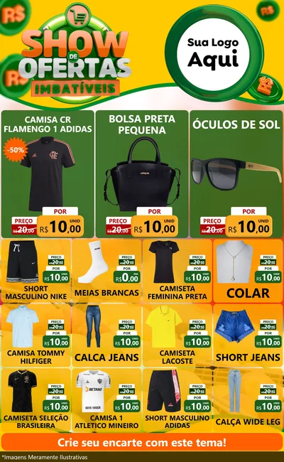 Modelo de Encarte para Encarte Grande com o tema Show de Ofertas Imbatíveis para Roupas e acessórios
