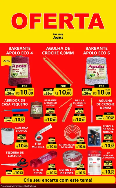 Modelo de Encarte para Encarte Grande com o tema OFERTA - Vermelho Cartaz para Armarinho e Aviamentos