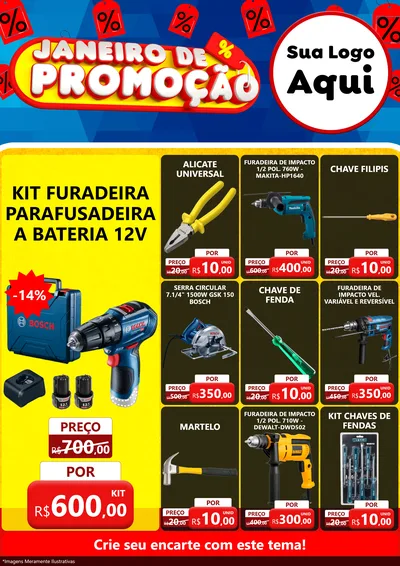 Modelo de Encarte para Encarte A4 Vertical com o tema Janeiro de Promoção para Maquinas e Ferramentas