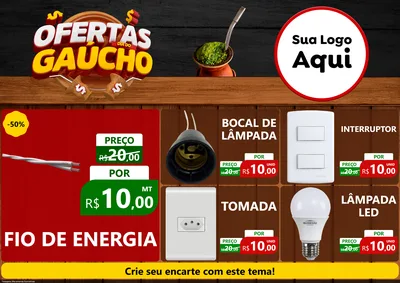 Modelo de Encarte para Encarte A4 Horizontal com o tema Ofertas Dia do Gaúcho para Materiais Elétricos