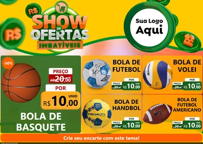 Modelo de Encarte para Encarte A4 Horizontal com o tema Show de Ofertas Imbatíveis para Artigos Esportivos