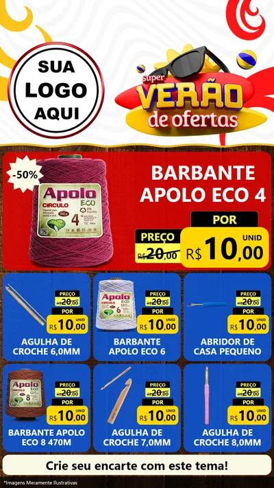 Modelo de Rede Social para Stories com o tema Super Verão de Ofertas para Armarinho e Aviamentos