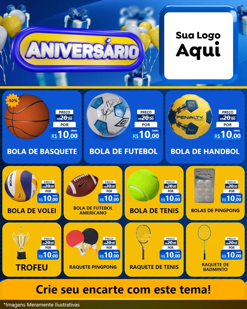 Modelo de Rede Social para Feed Instagram com o tema Aniversário para Artigos Esportivos