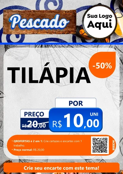 Modelo de Cartaz para Cartaz A4 Vertical com o tema Pescado para Peixaria
