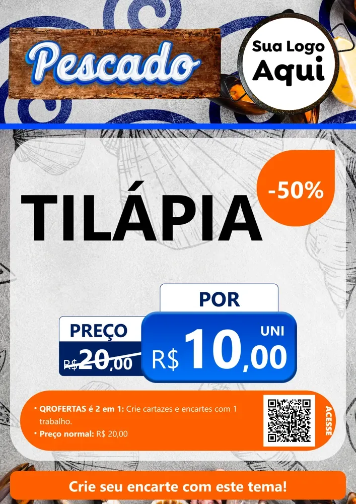 Modelo de Cartaz para Cartaz A4 Vertical com o tema Pescado para Peixaria