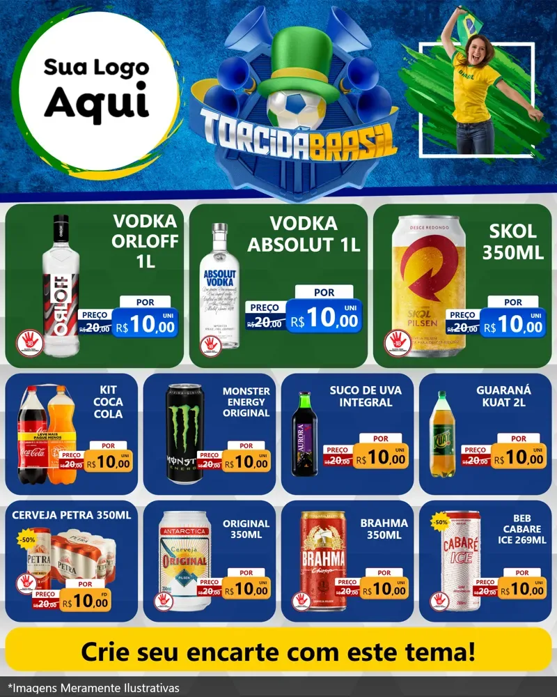 Modelo de Rede Social para Feed Instagram com o tema Torcida Brasil - Copa para Distribuidora de bebidas