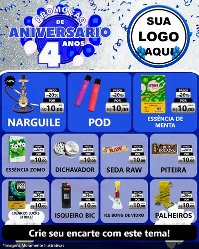 Modelo de Rede Social para Feed Instagram com o tema Promoção de Aniversário - 4 Anos para Tabacaria