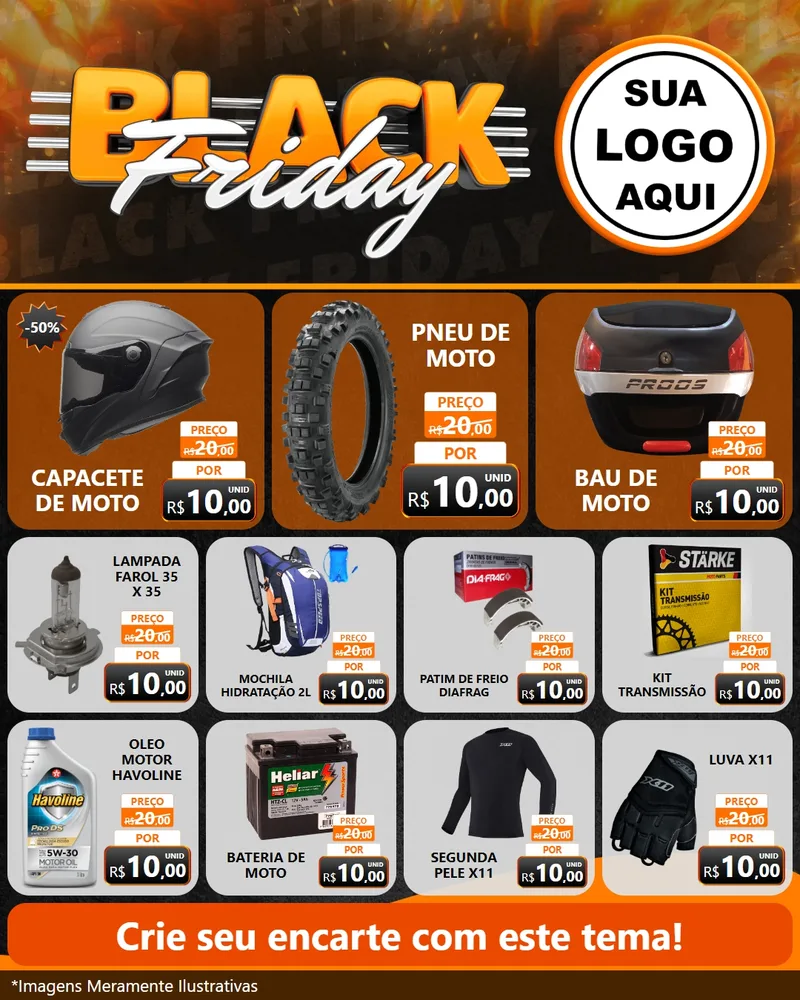Modelo de Rede Social para Feed Instagram com o tema Black Friday para Moto peças