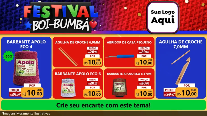Modelo de TV para TV Horizontal com o tema Festival Boi-Bumbá para Armarinho e Aviamentos