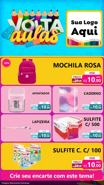 Modelo de TV para TV Vertical com o tema Volta às Aulas para Papelaria