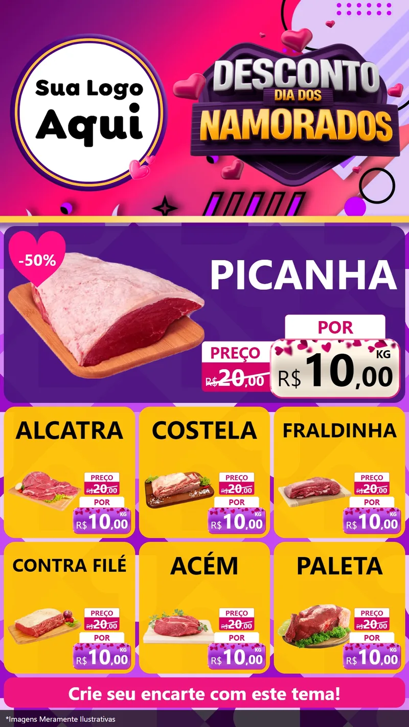 Modelo de Rede Social para Stories com o tema Desconto Dia dos Namorados para Açougue