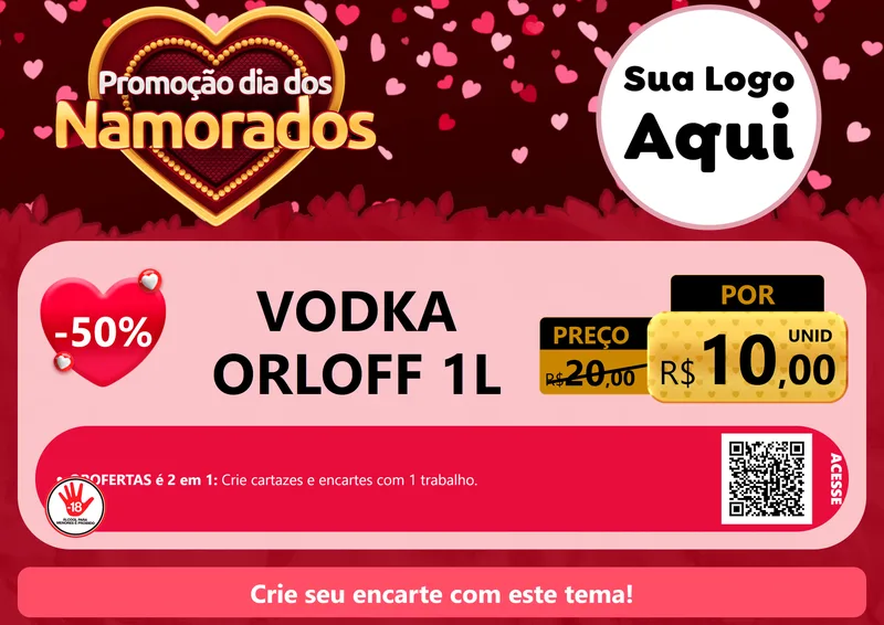 Modelo de Cartaz para Cartaz A4 Horizontal com o tema Promoção Dia Dos Namorados para Distribuidora de bebidas
