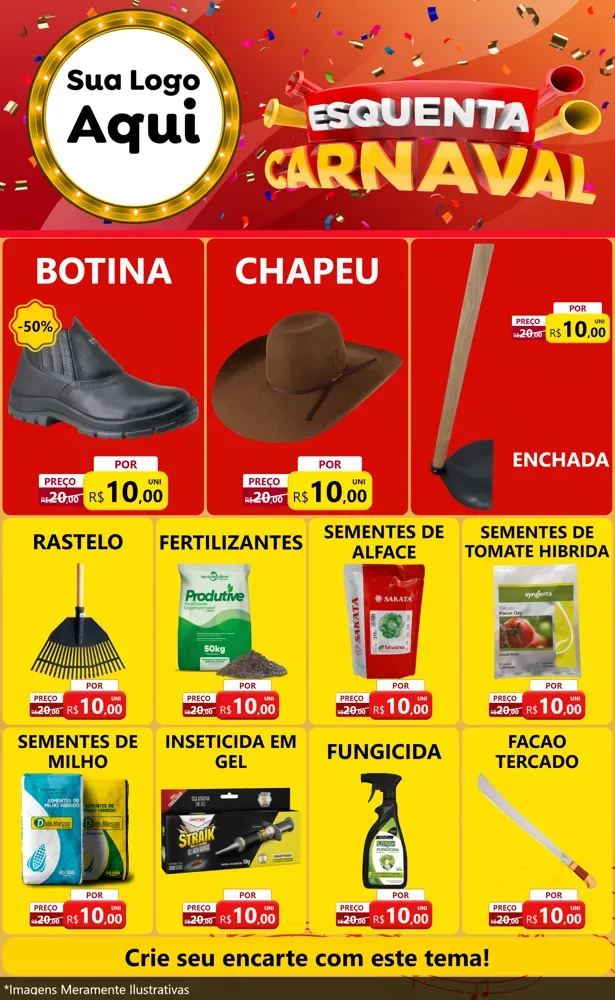 Modelo de Encarte para Encarte Grande com o tema Esquenta Carnaval para Agropecuária