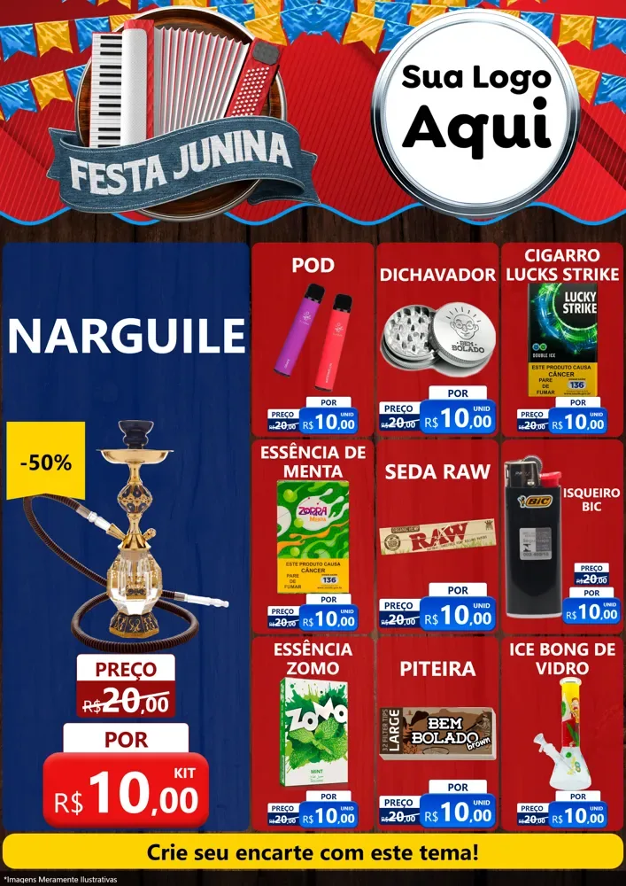 Modelo de Encarte para Encarte A4 Vertical com o tema Festa Junina para Tabacaria