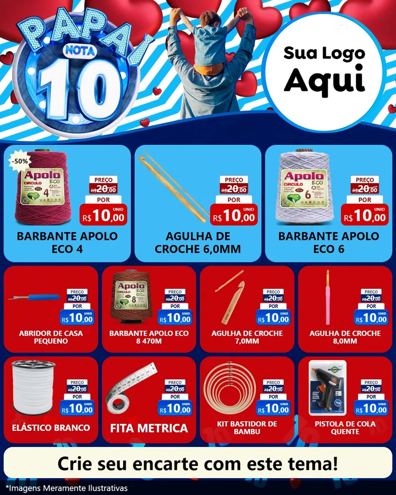 Modelo de Rede Social para Feed Instagram com o tema Papai Nota 10 para Armarinho e Aviamentos
