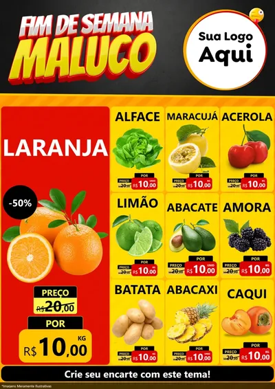 Modelo de Encarte para Encarte A4 Vertical com o tema Final de Semana Maluco para Hortifrúti