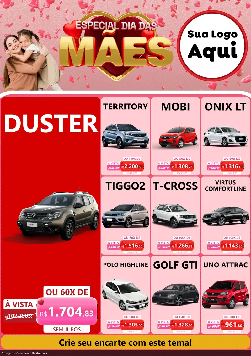 Modelo de Encarte para Encarte A4 Vertical com o tema Especial Dia Das Mães para Concessionaria de Carros