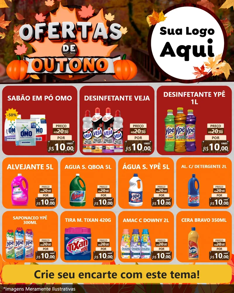 Modelo de Rede Social para Feed Instagram com o tema Ofertas de Outono para Produtos de Limpeza