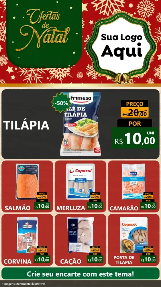 Modelo de Rede Social para Stories com o tema Natal de Ofertas para Peixaria