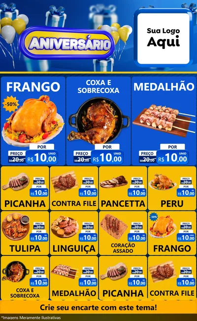 Modelo de Encarte para Encarte Grande com o tema Aniversário para Assados