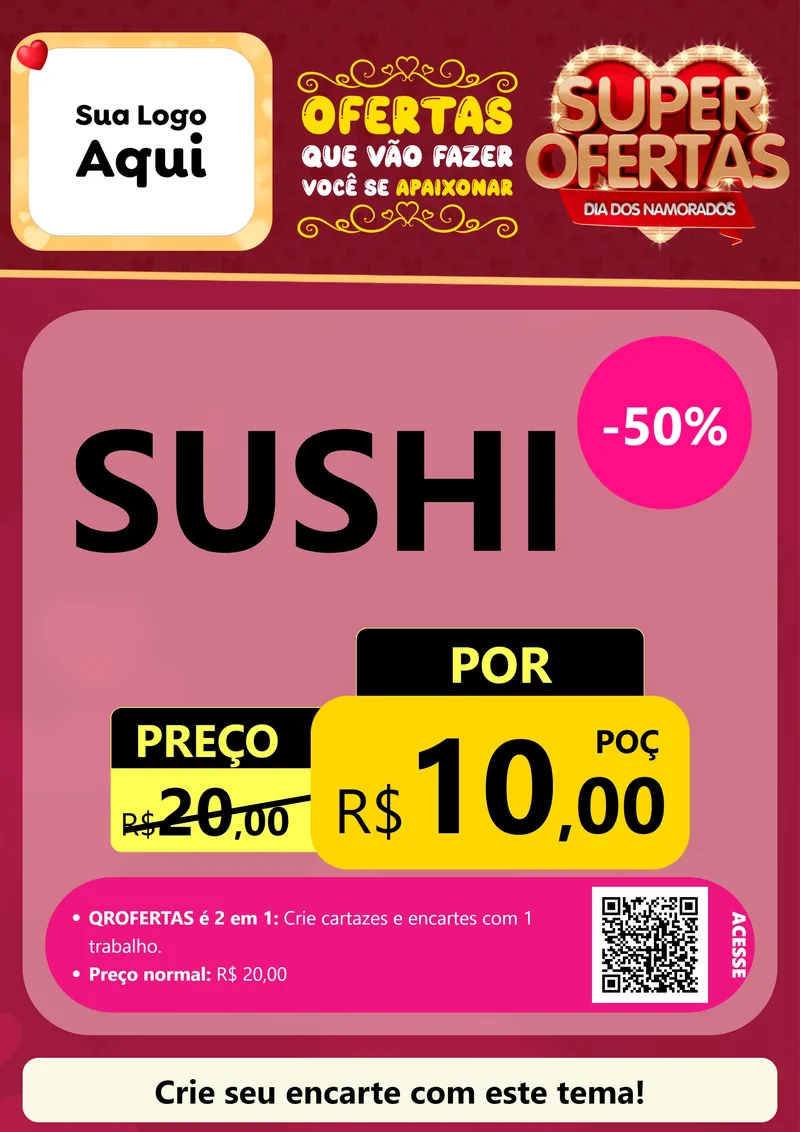 Modelo de Cartaz para Cartaz A4 Vertical com o tema Dia dos Namorados para Comida japonesa