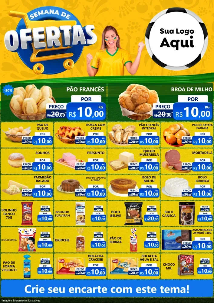 Modelo de Encarte para Encarte A4 Vertical com o tema Semana de Ofertas - Copa para Padaria