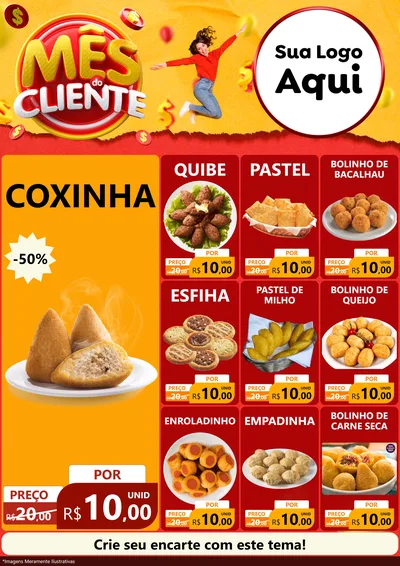 Modelo de Encarte para Encarte A4 Vertical com o tema Mês do Cliente para Salgadaria