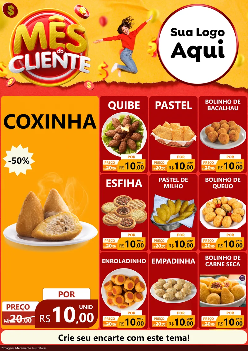 Modelo de Encarte para Encarte A4 Vertical com o tema Mês do Cliente para Salgadaria