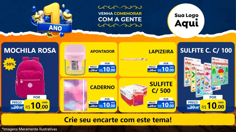 Modelo de TV para TV Horizontal com o tema Um Ano de Aniversário para Papelaria