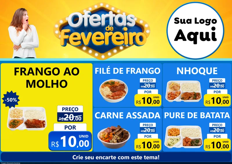Modelo de Encarte para Encarte A4 Horizontal com o tema Ofertas de Fevereiro para Restaurante