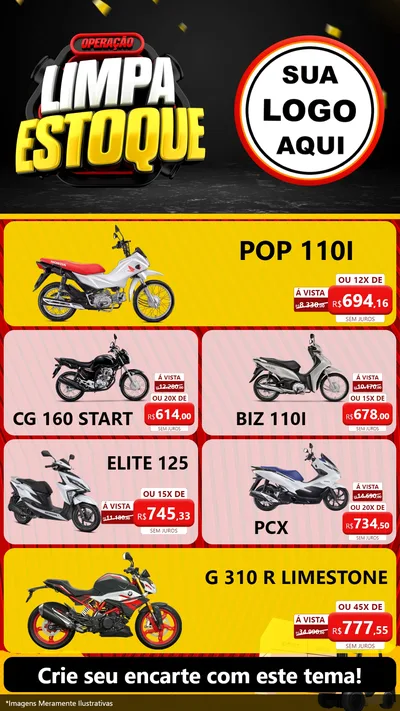 Modelo de TV para TV Vertical com o tema Operação Limpa Estoque para Concessionaria de Motos