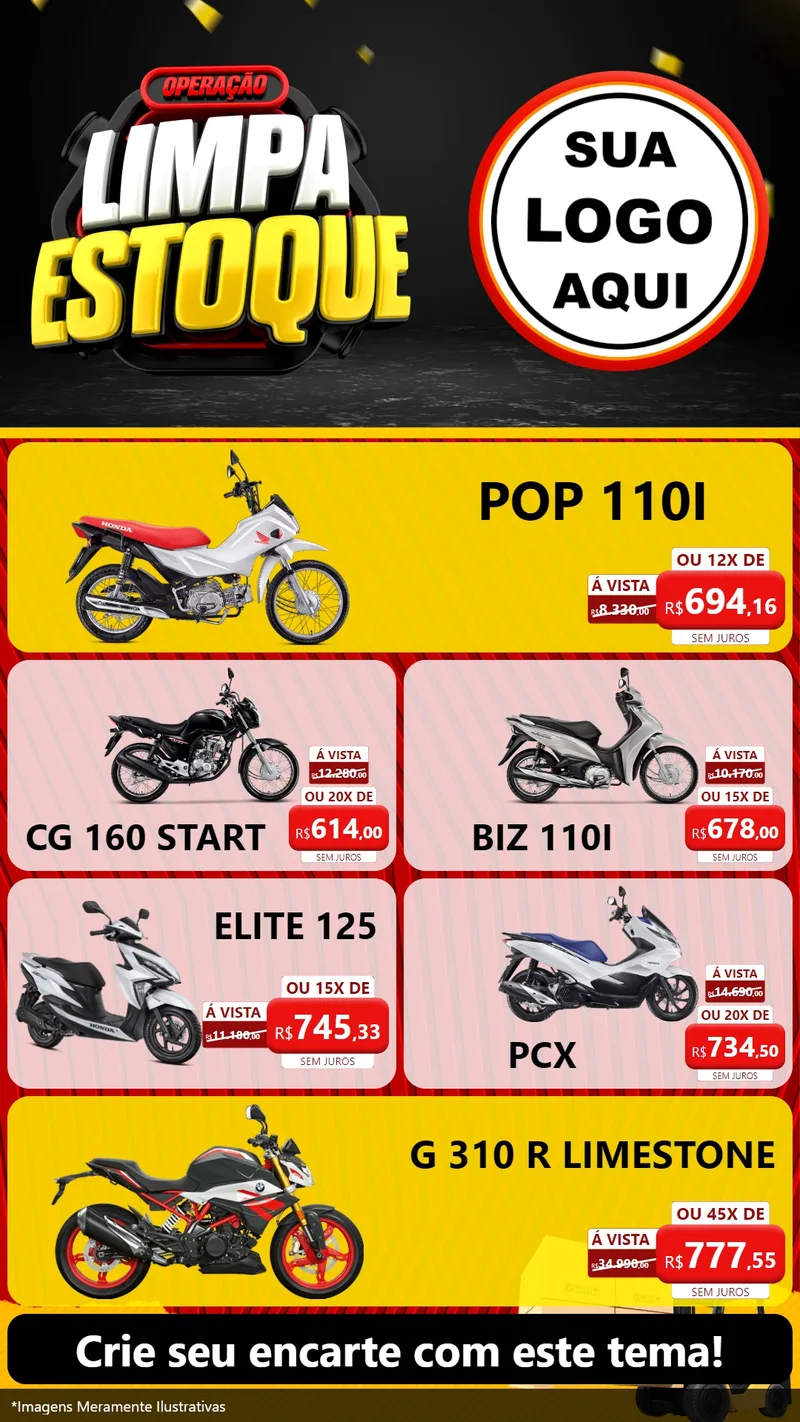Modelo de TV para TV Vertical com o tema Operação Limpa Estoque para Concessionaria de Motos
