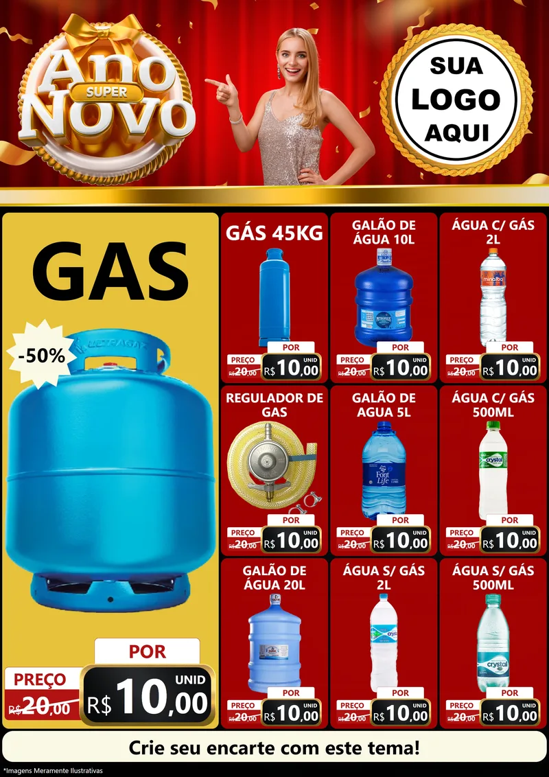 Modelo de Encarte para Encarte A4 Vertical com o tema Super Ano Novo para Água e gás
