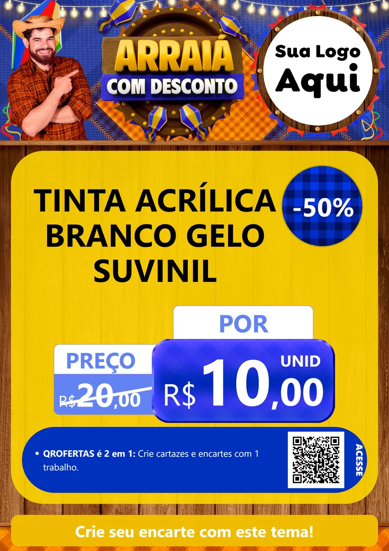 Modelo de Cartaz para Cartaz A4 Vertical com o tema Arraiá Com Desconto para Tintas e Ferramentas