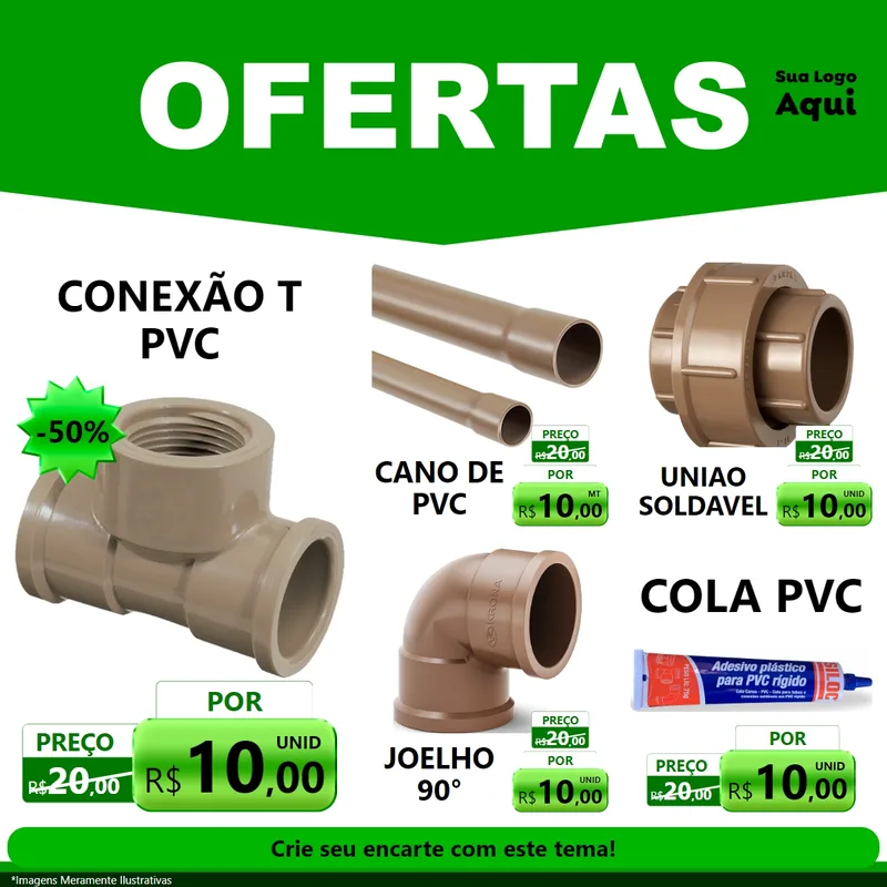Modelo de Rede Social para Feed Facebook com o tema Ofertas Verde Cartaz para Tubos e conexões
