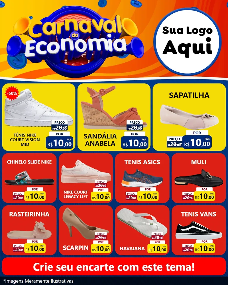 Modelo de Rede Social para Feed Instagram com o tema Carnaval da Economia para Calçados