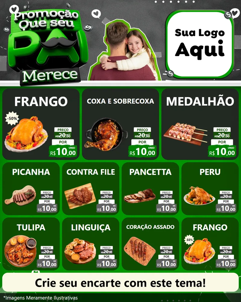 Modelo de Rede Social para Feed Instagram com o tema Promoção Que seu Pai Merece para Assados