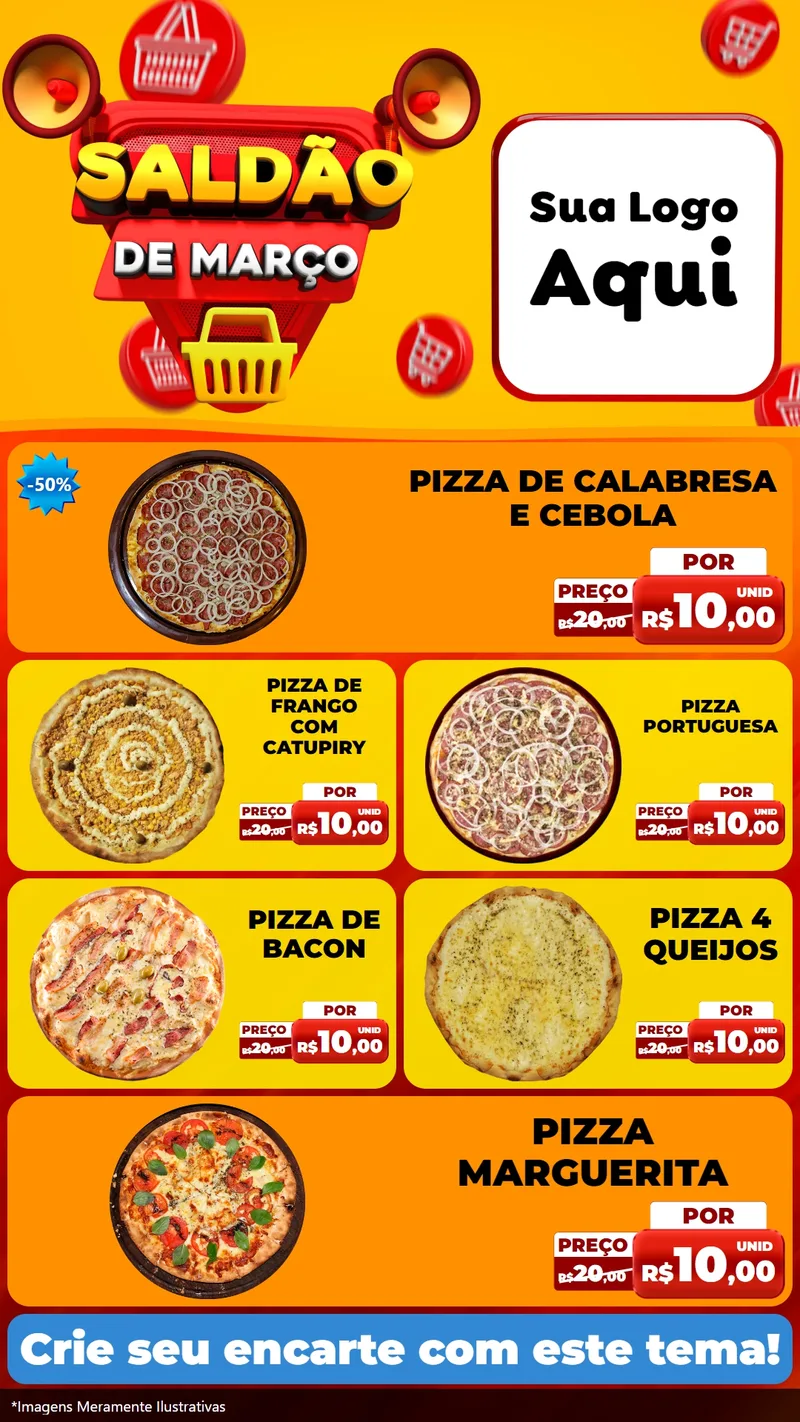 Modelo de TV para TV Vertical com o tema Saldão de Março para Pizzaria