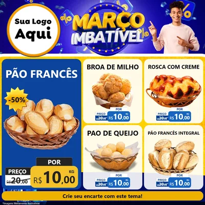 Modelo de Rede Social para Feed Facebook com o tema Março Imbatível para Padaria