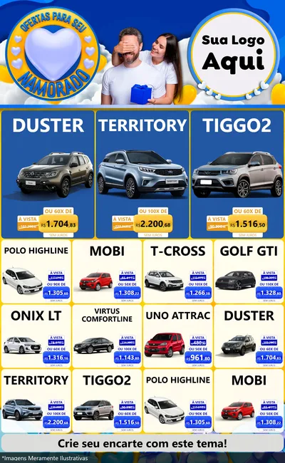 Modelo de Encarte para Encarte Grande com o tema Ofertas Para Seu Namorado para Concessionaria de Carros