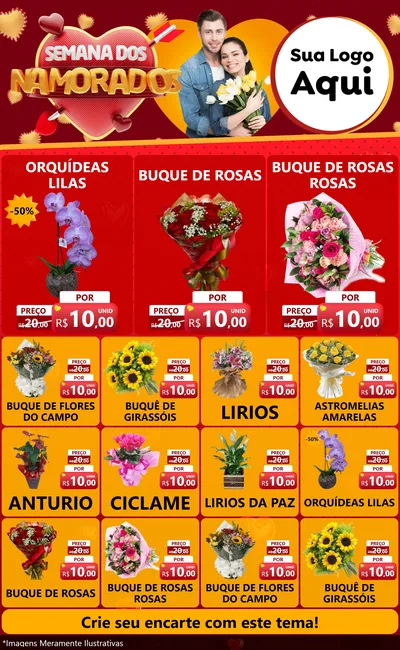 Modelo de Encarte para Encarte Grande com o tema Semana dos Namorados para Floricultura e jardim