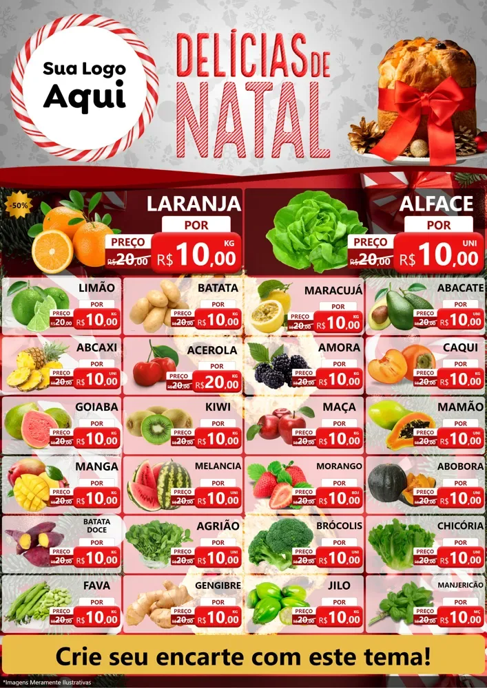 Modelo de Encarte para Encarte A4 Vertical com o tema Delícias de Natal para Hortifrúti