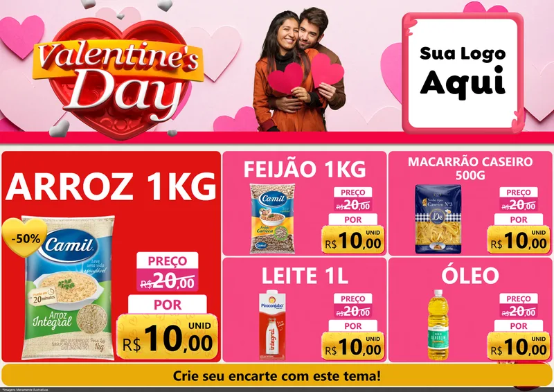Modelo de Encarte para Encarte A4 Horizontal com o tema Valentine's Day para Supermercado