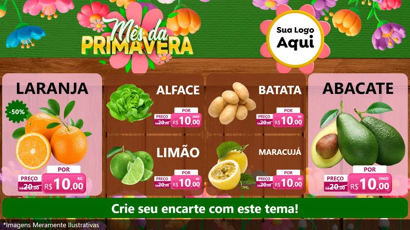 Modelo de TV para TV Horizontal com o tema Mês da Primavera para Hortifrúti